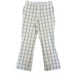 A New Day Pants Womens 6 Cream Black Plaid Stretch Side Zip Minimal Trendy
